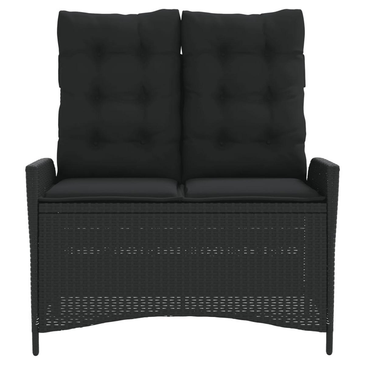 GARTENBANK Verstellbar mit Kissen Schwarz Poly Rattan - Schwarz, Kunststoff (104/93/59cm) - furnicato