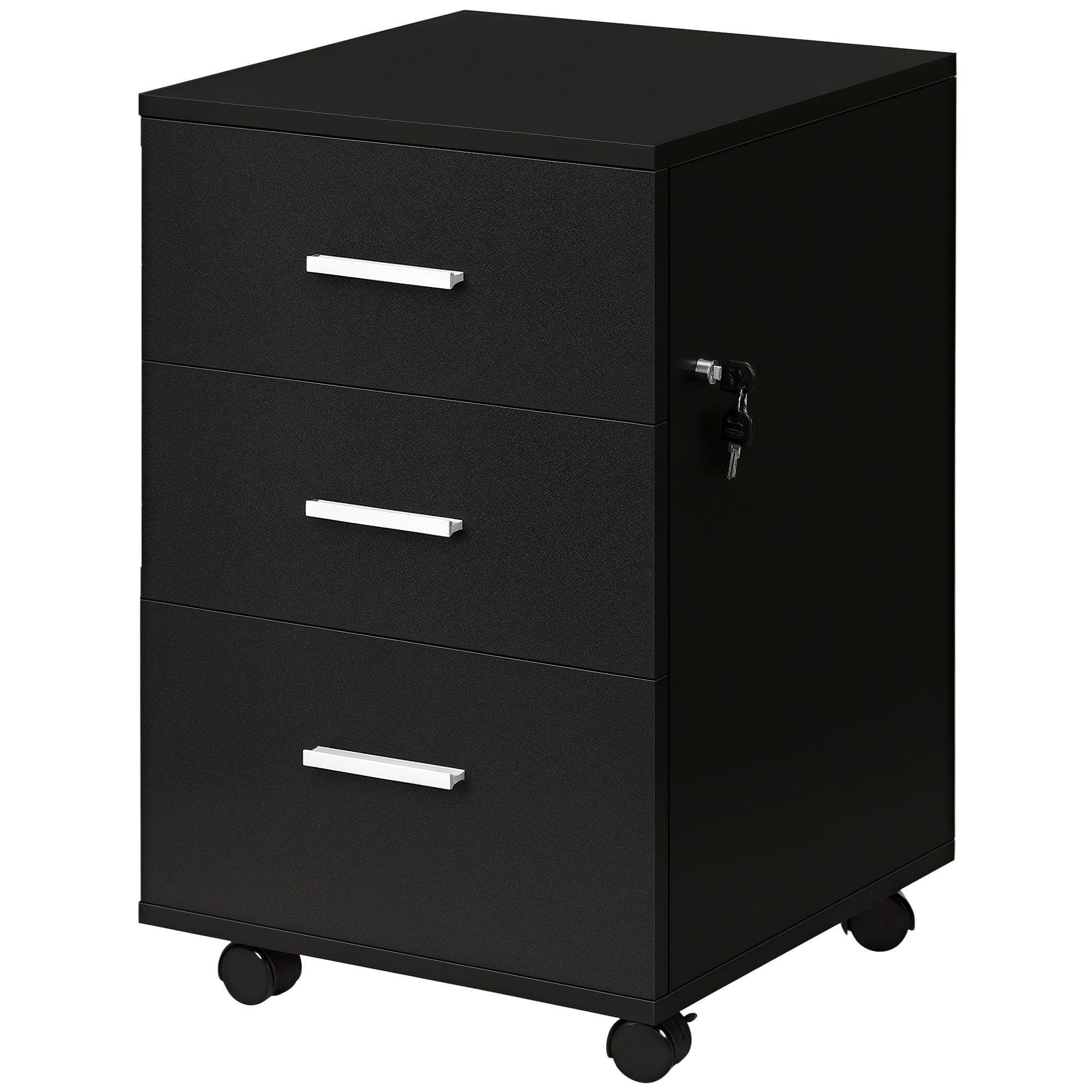 ROLLCONTAINER DE-14417 3 Schubladen abschließbar Schwarz - Schwarz, Holzwerkstoff (40/62/40cm) - ComfortXL