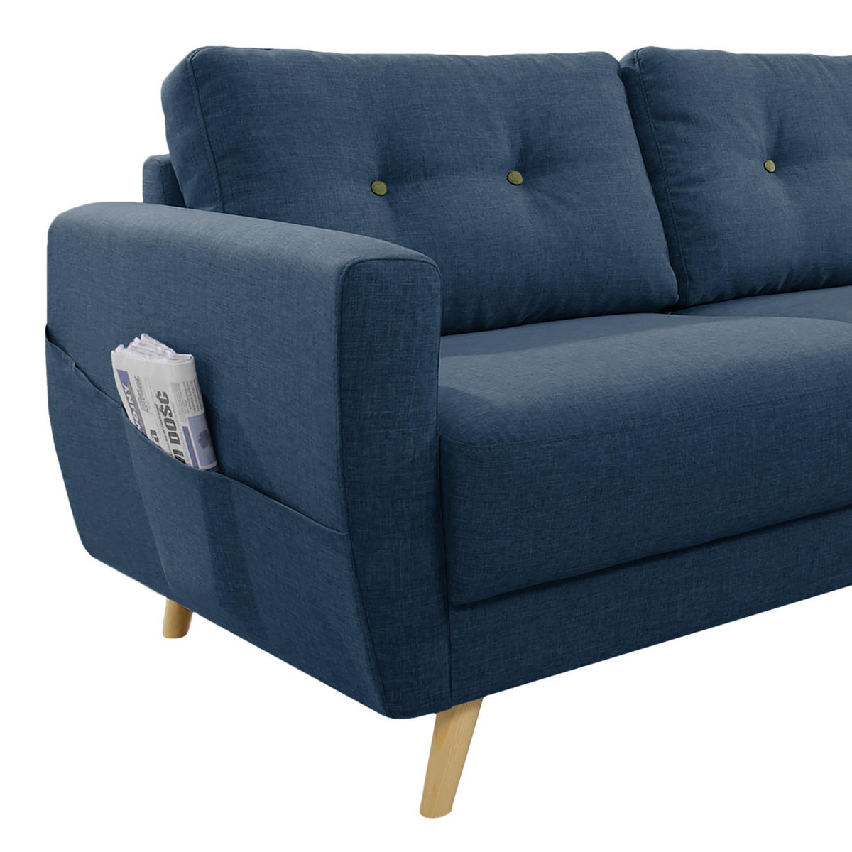 ECKSOFA mit Longchair - Hellbraun/Blau, Holz/Textil (233/148cm) - home24