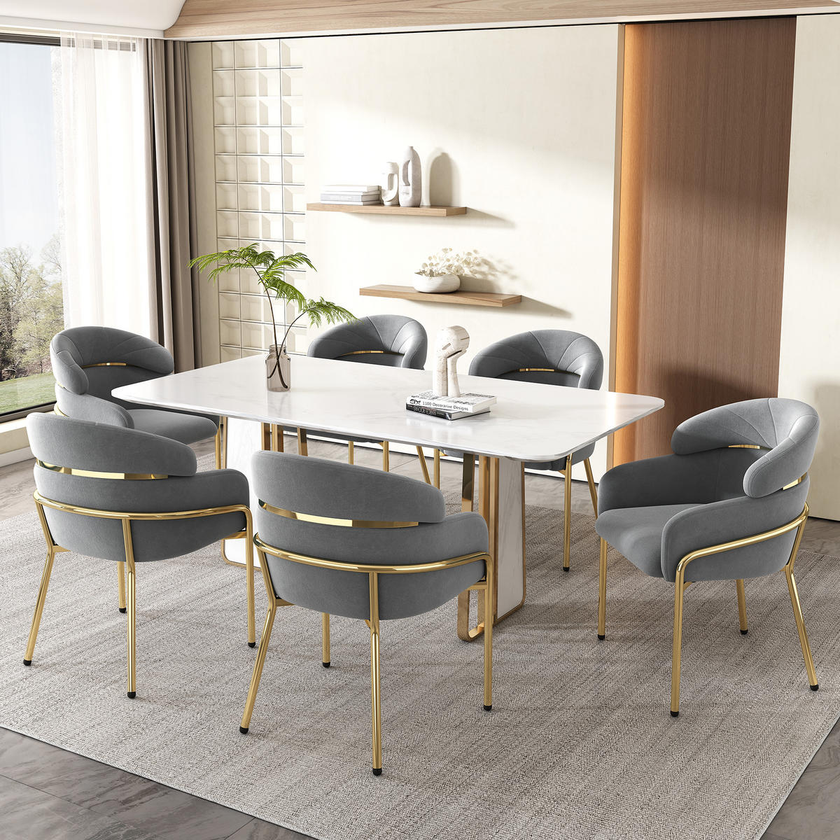 ESSZIMMERSTUHL 6er Set Samt Grau Metallbeine - Grau, Textil (55/78/57cm) - FLIEKS