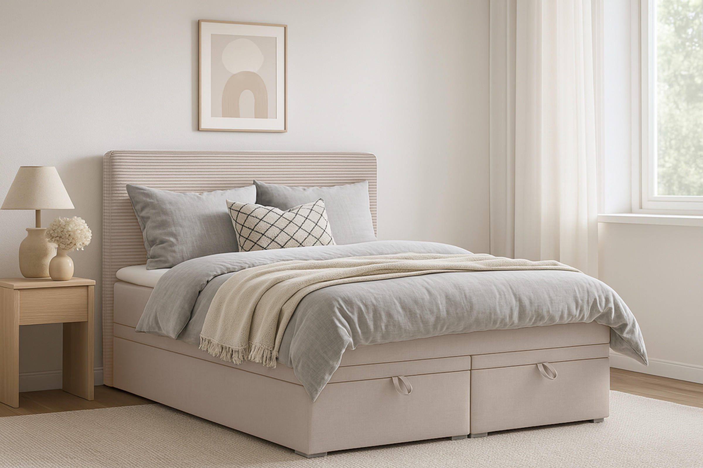 BOXBETT DARO 120/200 in Velour/Cord Beige - Beige, Holz/Holzwerkstoff (120/200cm) - Deine Möbel 24
