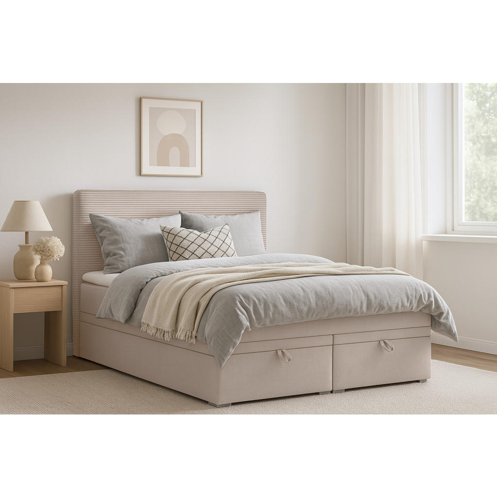 Thumbnail - Deine Möbel 24 Boxbett, Beige, Textil, H4, Höhe ca. 19 cm, 140x200 cm, Schlafzimmer, Betten, Boxspringbetten