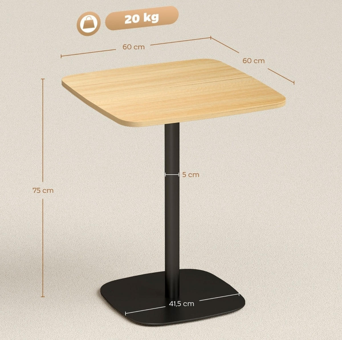 BLAGOVAONSKI stol 60/60 cm boje prirodnog drva od drva za male prostore - smeđa, drvo (60/60/75cm) - OKWISH
