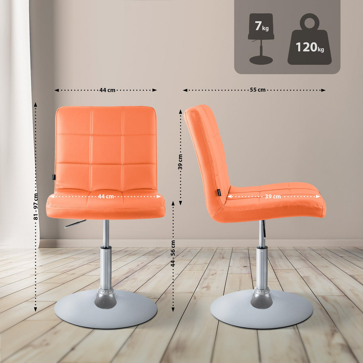 DREHSTUHL Lederlook Orange - Chromfarben/Orange, Textil/Metall (44/81/55cm) - CLP