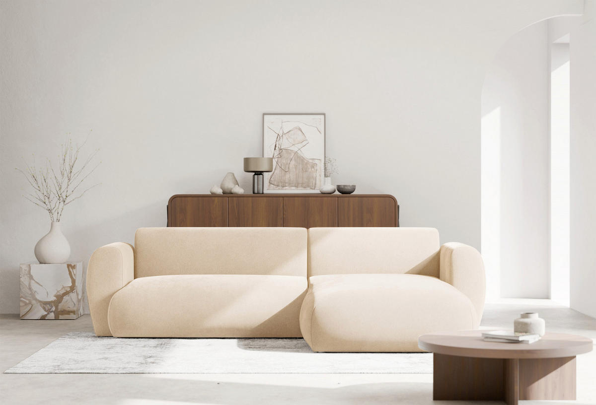 ECKSOFA Emia Hellbeige rechts - Ecru/Schwarz, Kunststoff/Textil (156/262cm) - Selsey