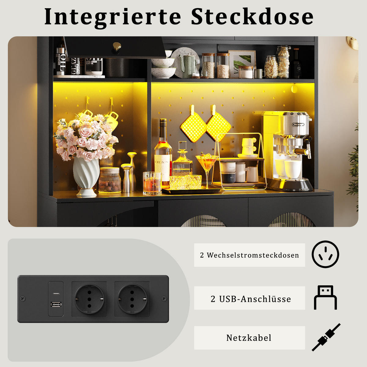 BUFFETSCHRANK Smart Schwarz 120/40/176 cm - Schwarz, Holz (120/176/40cm) - PANGIVO