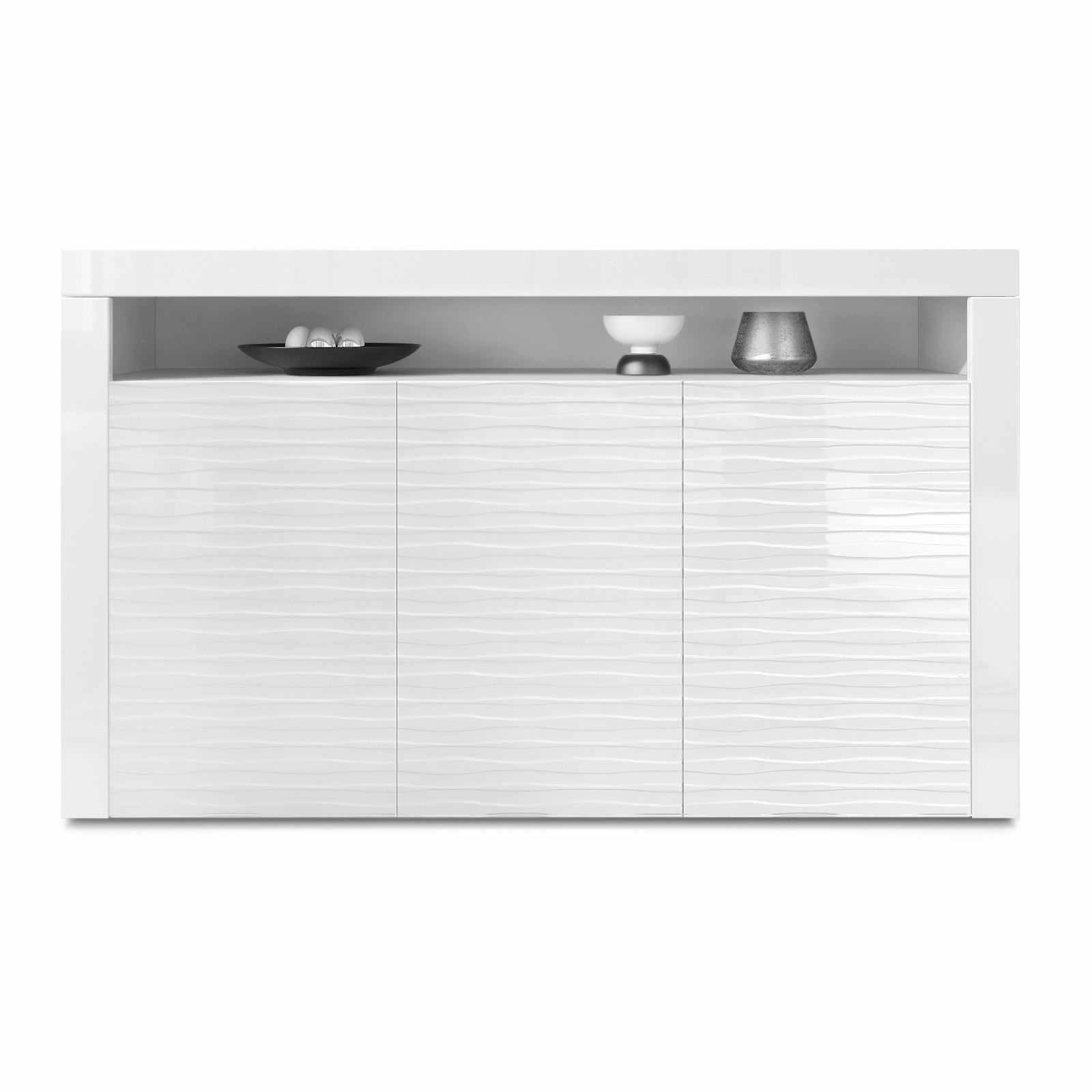SIDEBOARD Valencia Fronten in Weiß Hochglanz Harmony mit 3D Struktur - Messingfarben, Holzwerkstoff (155/46/40cm) - Vladon