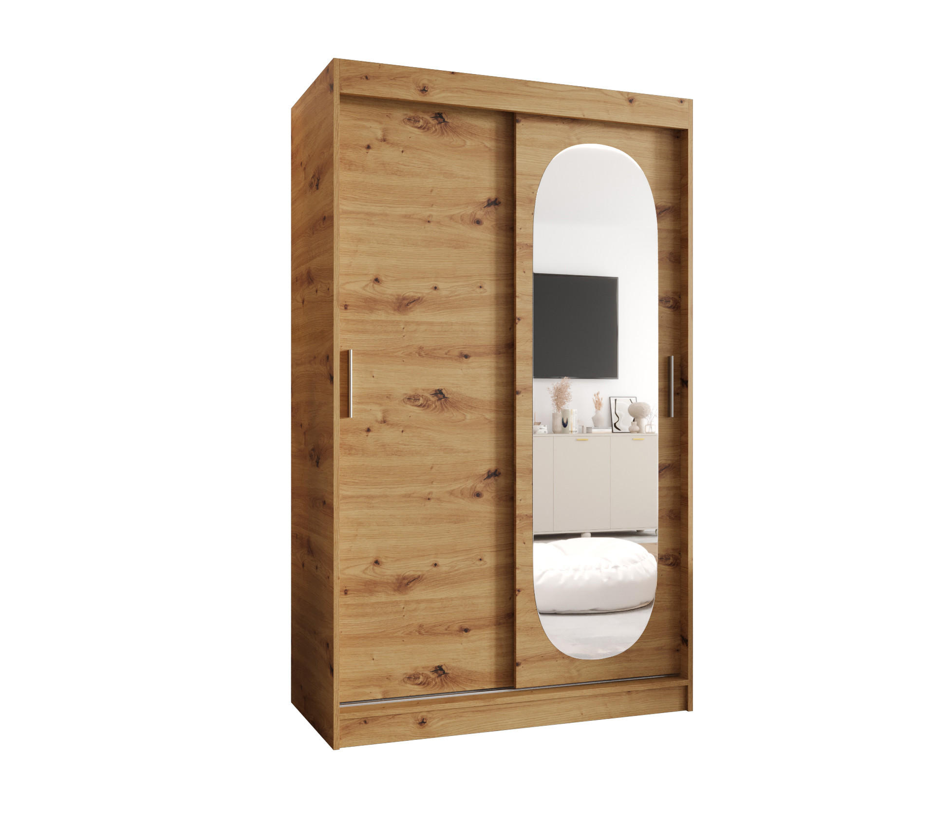 SCHWEBETÜRENSCHRANK 200/120/62 2-türig - Silberfarben/Eiche Artisan, Holz (120/200/62cm) - MÖBEL KRYSPOL