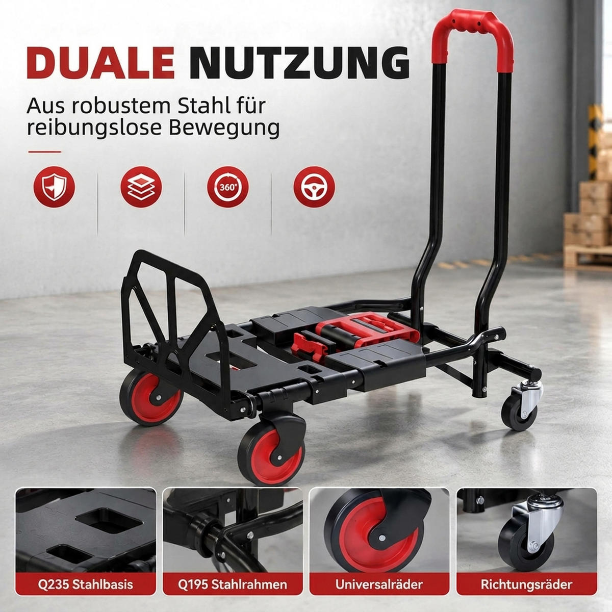 KLAPP-SACKKARRE Stahl Schwarz - Schwarz, Metall (44/78/83cm) - HOMCOM