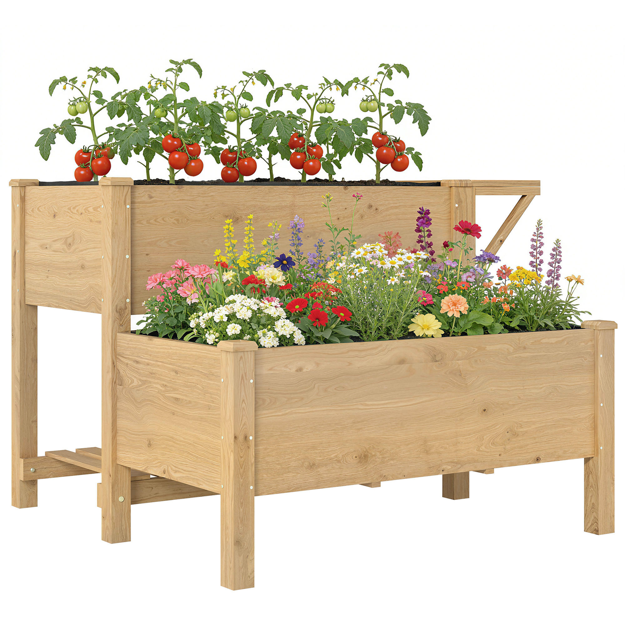 HOCHBEET DE-07822 2-stufig, erhöht, mit Vliesstoff Hellbraun - Braun, Holz (119.5/76.5/102cm) - ComfortXL