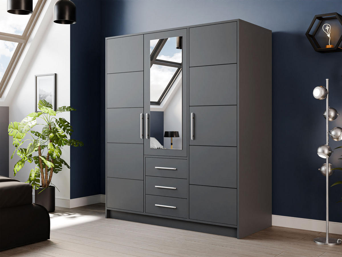 DREHTÜRENSCHRANK Bali D3 - Silberfarben/Graphitfarben, Holzwerkstoff/Kunststoff (58/200/147cm) - MIRJAN24