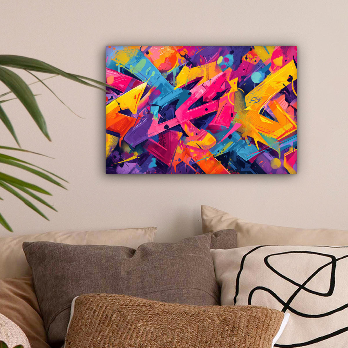 LEINWANDBILD Abstrakt - Formen - Farbenfroh Deko Schlafzimmer 30x20 cm - Magenta, Textil (30/20cm) - MuchoWow