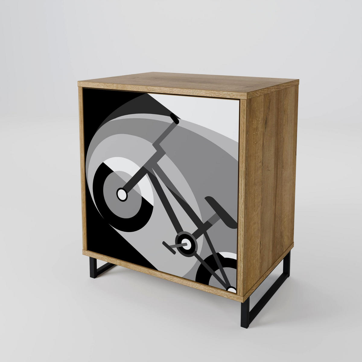 SIDEBOARD BIKE ENERGY, Eichefarben, 57,5x42x72,5 cm, Schwarze Metallfüße - Eichefarben/Multicolor, Holzwerkstoff/Metall (57.5/72.5/42cm) - SpaceRebels
