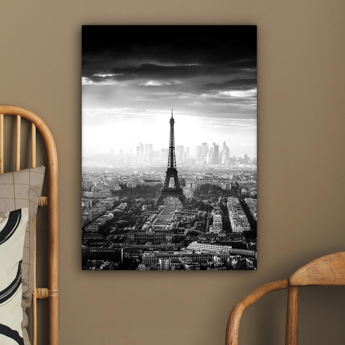 LEINWANDBILD Paris - Skyline - Eiffelturm - Stadt - Wolken 60x80 cm - Dunkelgrau, Textil (60/80cm) - MuchoWow