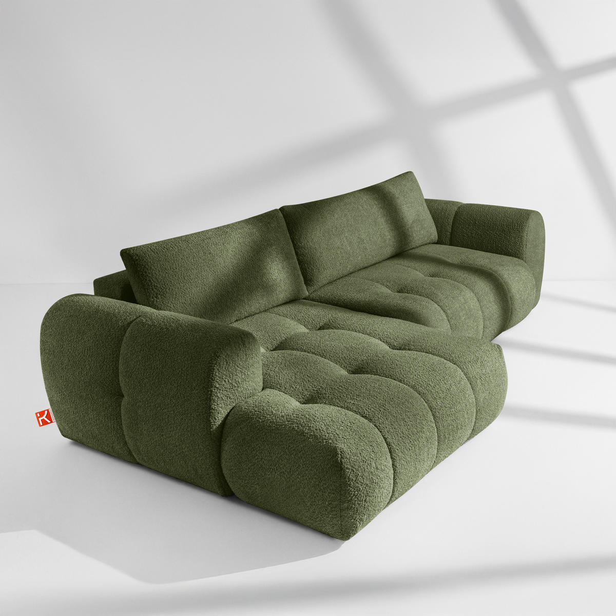 ECKSOFA LINKS LIRA, Olivgrün, Bouclé - Olivgrün, Holz/Holzwerkstoff (295/112cm) - KONSIMO®