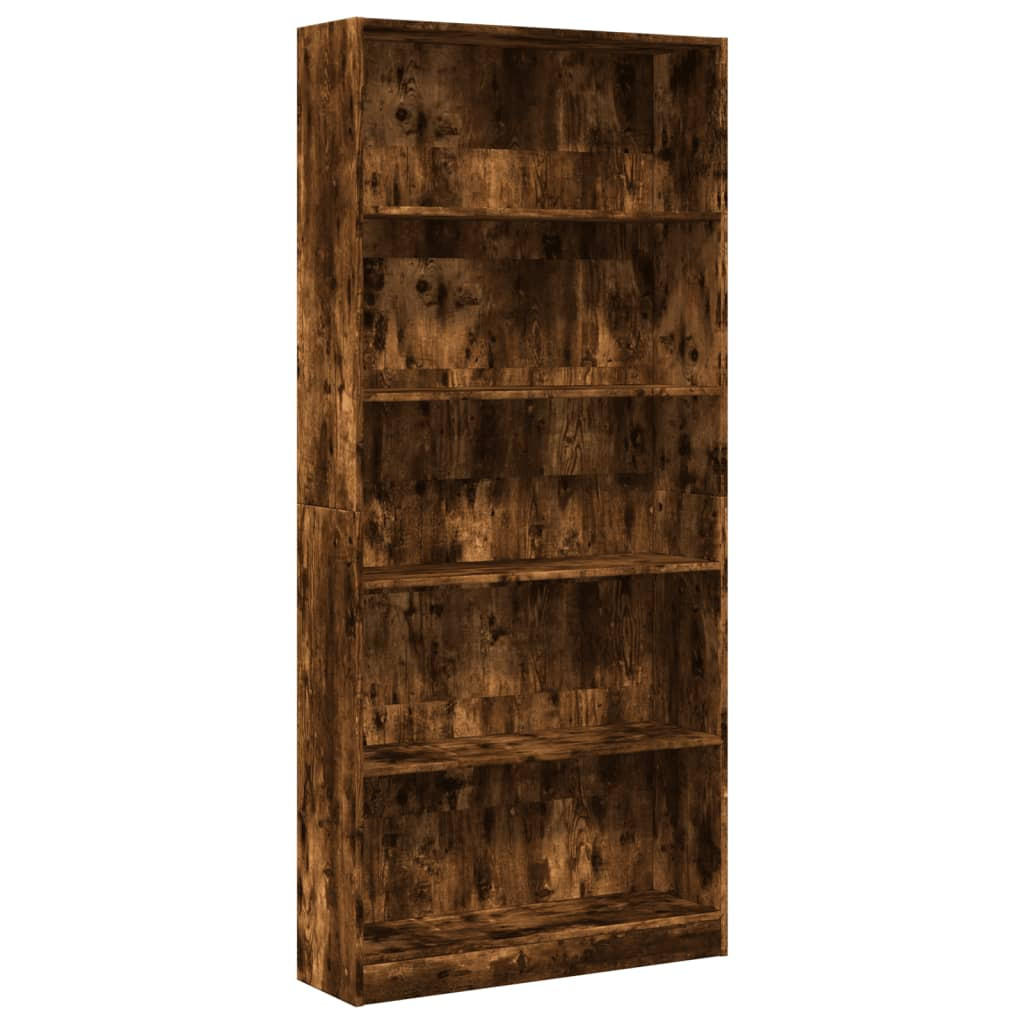 BÜCHERREGAL mit 5 Fächern 80/24/176 cm aus Holzwerkstoff Räuchereiche Dekor - Dunkelbraun, Holz (80/176/24cm) - vidaXL
