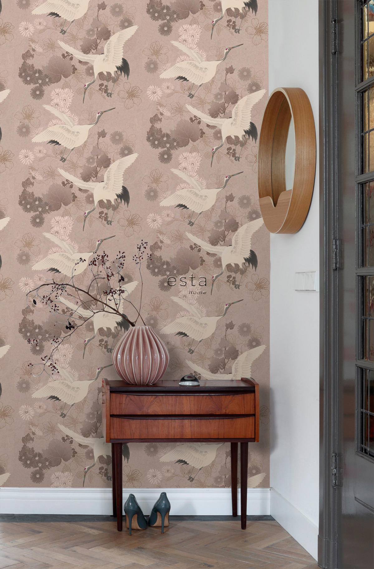 TAPETE Kraniche 50 x 900 cm - Pink, Papier (50/900cm) - ESTAhome