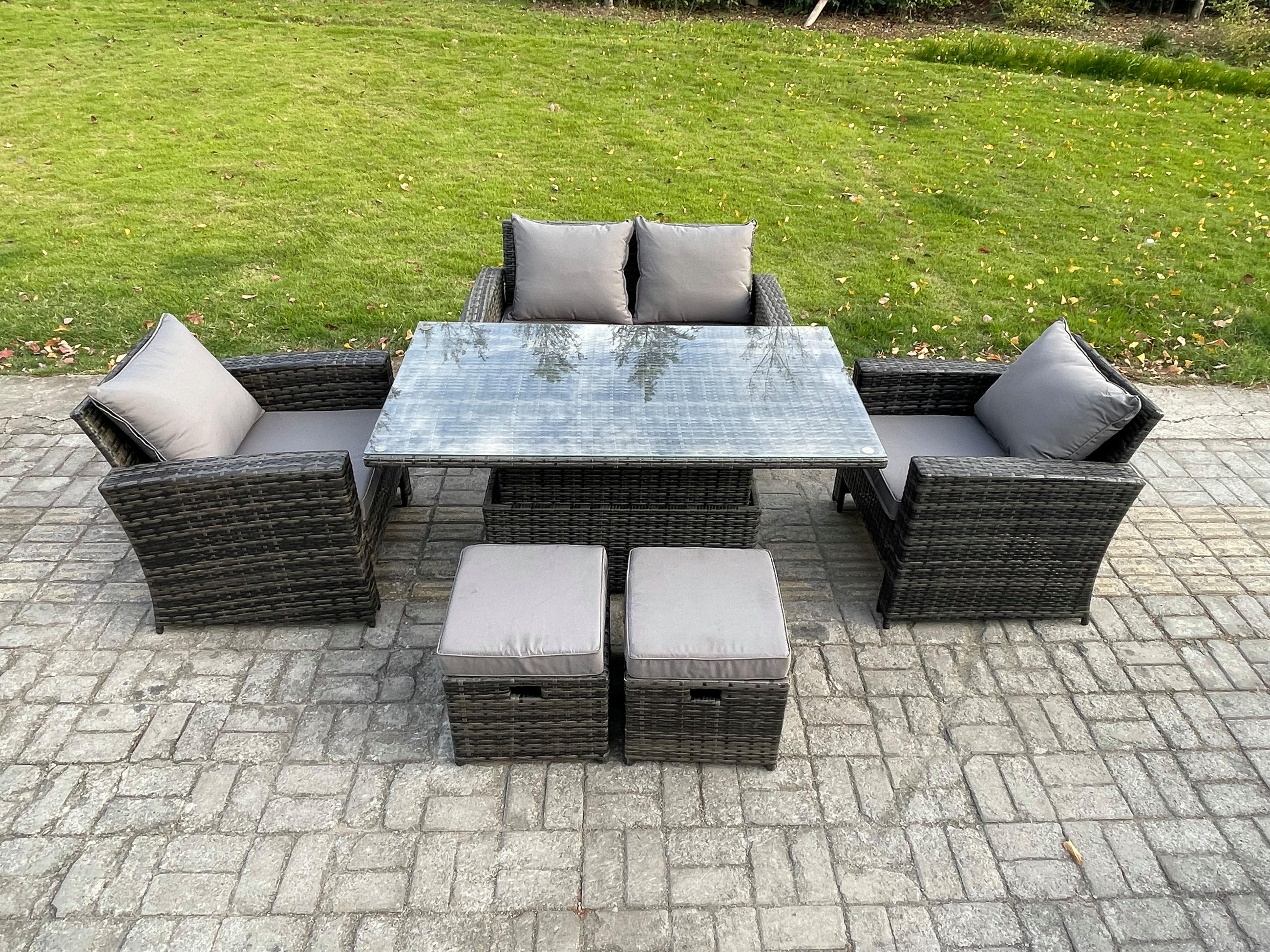 Thumbnail - Fimous Gartengarnitur, Dunkelgrau, Metall, 6-Sitzer, rechteckig, Loungemöbel, Gartenlounge-Sets