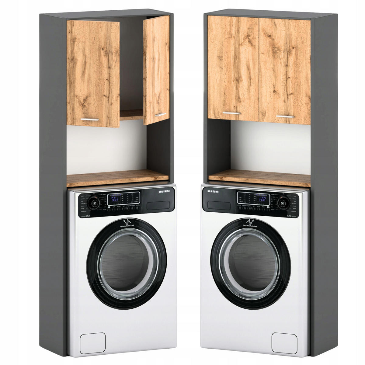 WASCHMASCHINENTISCH – Grau/Eiche Wotan - Eiche Wotan/Grau, Holz (64/165/30cm) - Stiv Meble