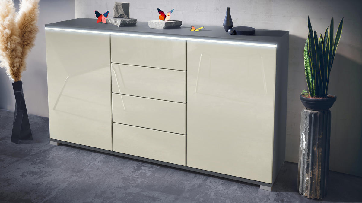 SIDEBOARD Faro Creme Hochglanz - Creme, Holzwerkstoff (138.5/75.5/35cm) - Vladon