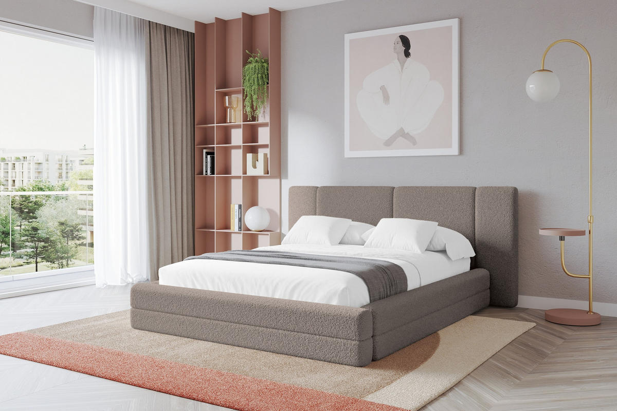 POLSTERBETT mit Bettkasten und Lattenrost, Boxbett ohne Matratze - TEVO 140x200 Braun - Braun, Holzwerkstoff/Textil (140/200cm) - ALTDECOR