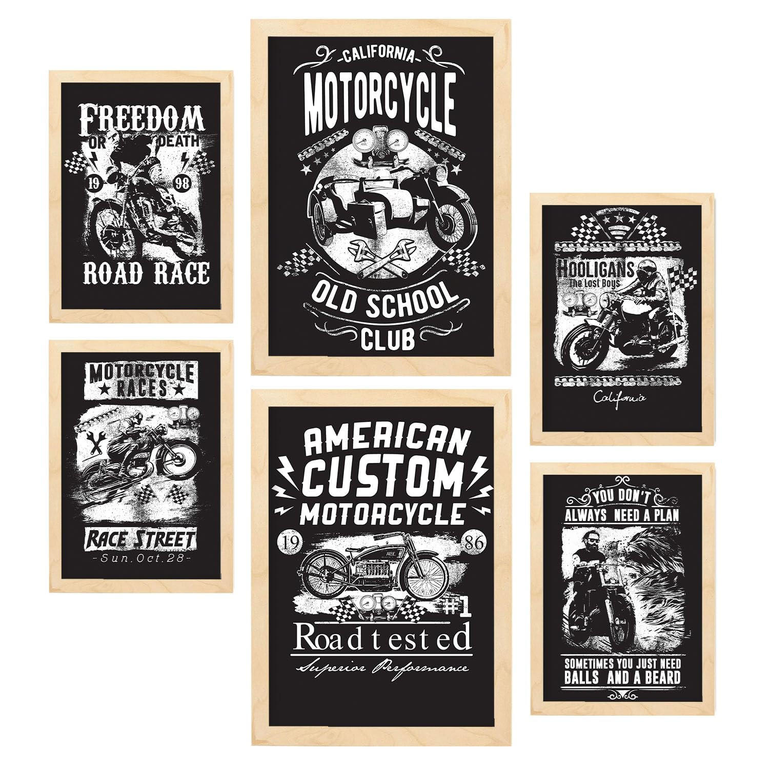 POSTER Set Mit 6 Fahrer In Rustikale Zitate A3 & A4 Rahmen Aus Hellem Holz - Beige, Papier (29/3cm) - Nacnic
