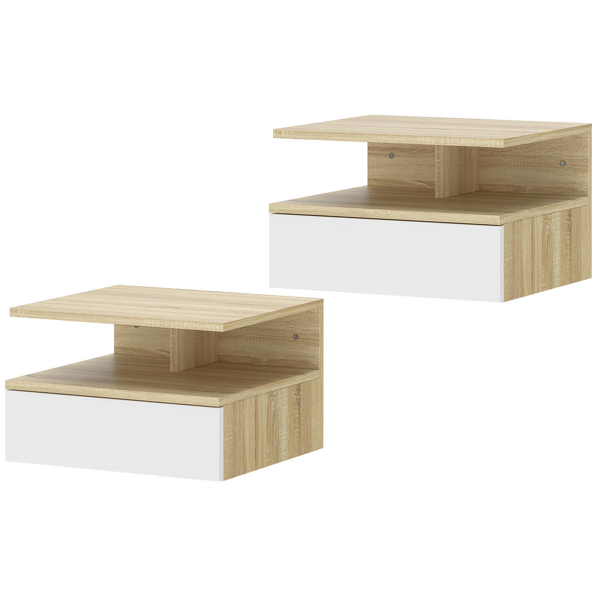 NACHTTISCH Weiß Eiche Spanplatte mit Schublade und offenem Fach 2er-Set - Eichefarben, Holzwerkstoff (35/22.5/32cm) - PANGIVO