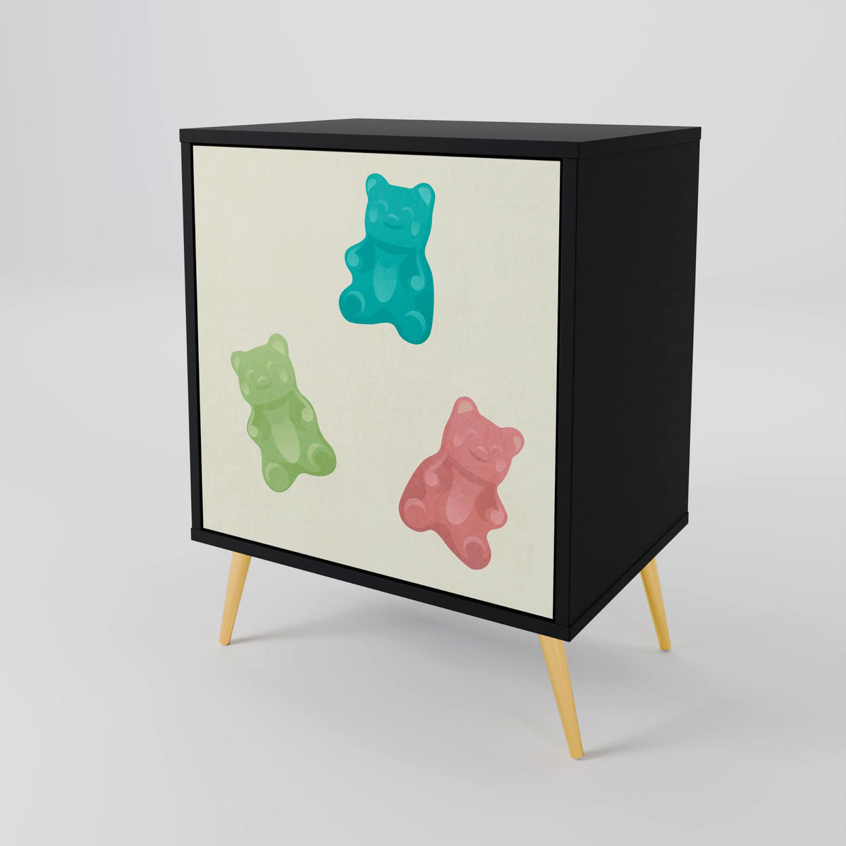 SIDEBOARD GUMMY BEARS, Schwarz, 57,5x42x70,5 cm, Schwarze Metall-Sternfüße - Multicolor/Schwarz, Holzwerkstoff/Metall (57.5/70.5/42cm) - SpaceRebels