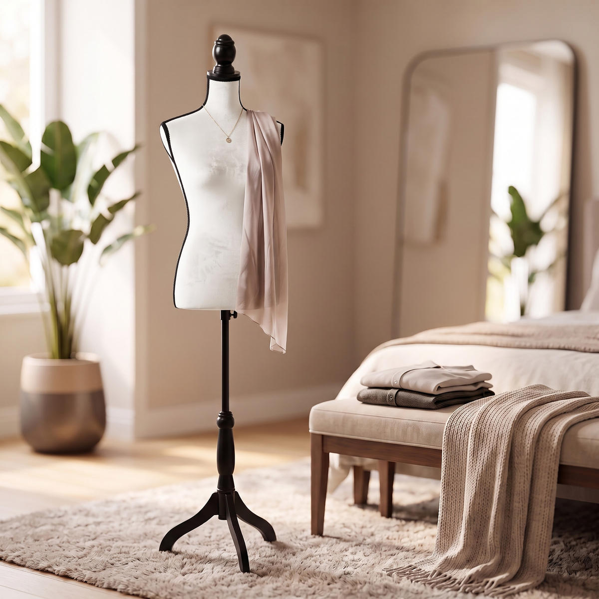 SKRÄDDARDOCKA vit storlek 36 till 38 höjdjusterbar - Vit, Trä/Textil (41/167/34cm) - Relaxdays