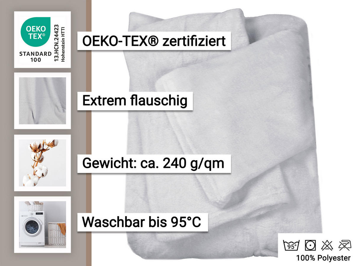 KUSCHELDECKE, 170x200 cm, 100% Polyester, Weiß - Silberfarben, Textil (170/200cm) - Zollner