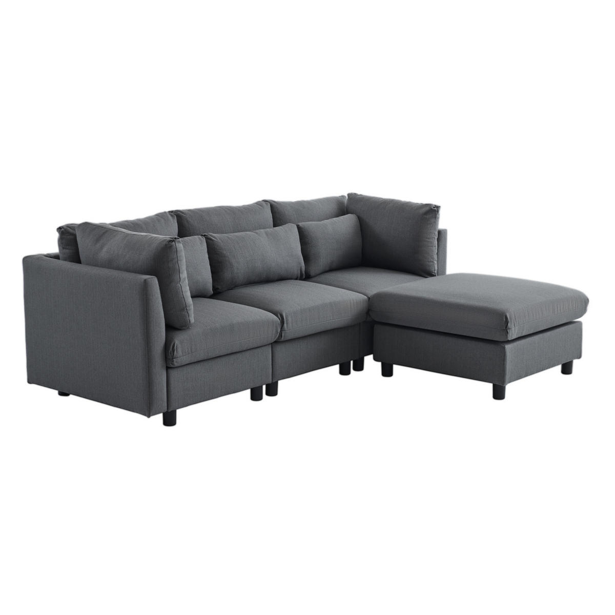 ECKSOFA Leinenstoff mit Fußhocker und Rücken Armlehnenkissen 220/83/81 cm Grau - Grau, Textil (81/83cm) - Redom