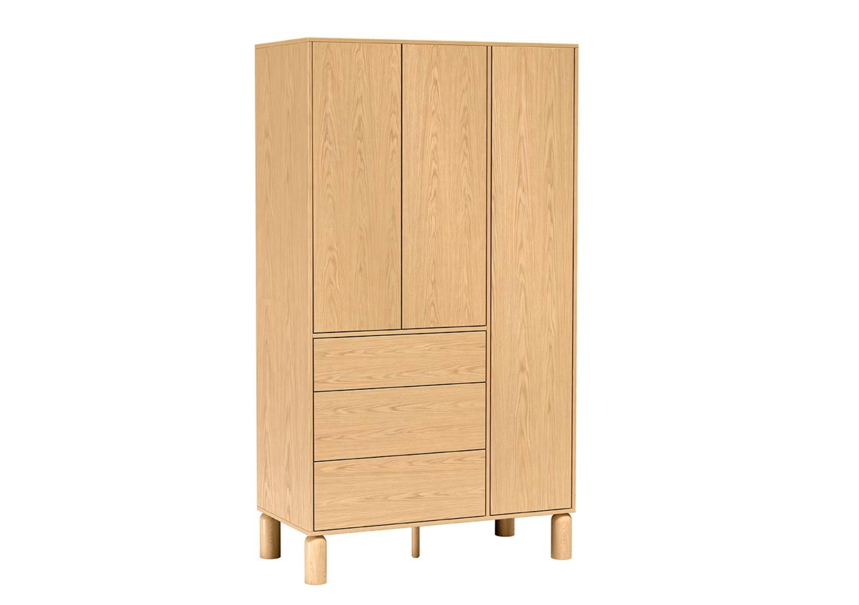 KLEIDERSCHRANK Sanden Ecihe, dreitürige Drehtürenschränk mit Schubladen - Eichefarben, Holzwerkstoff (110/197/55cm) - Bettso
