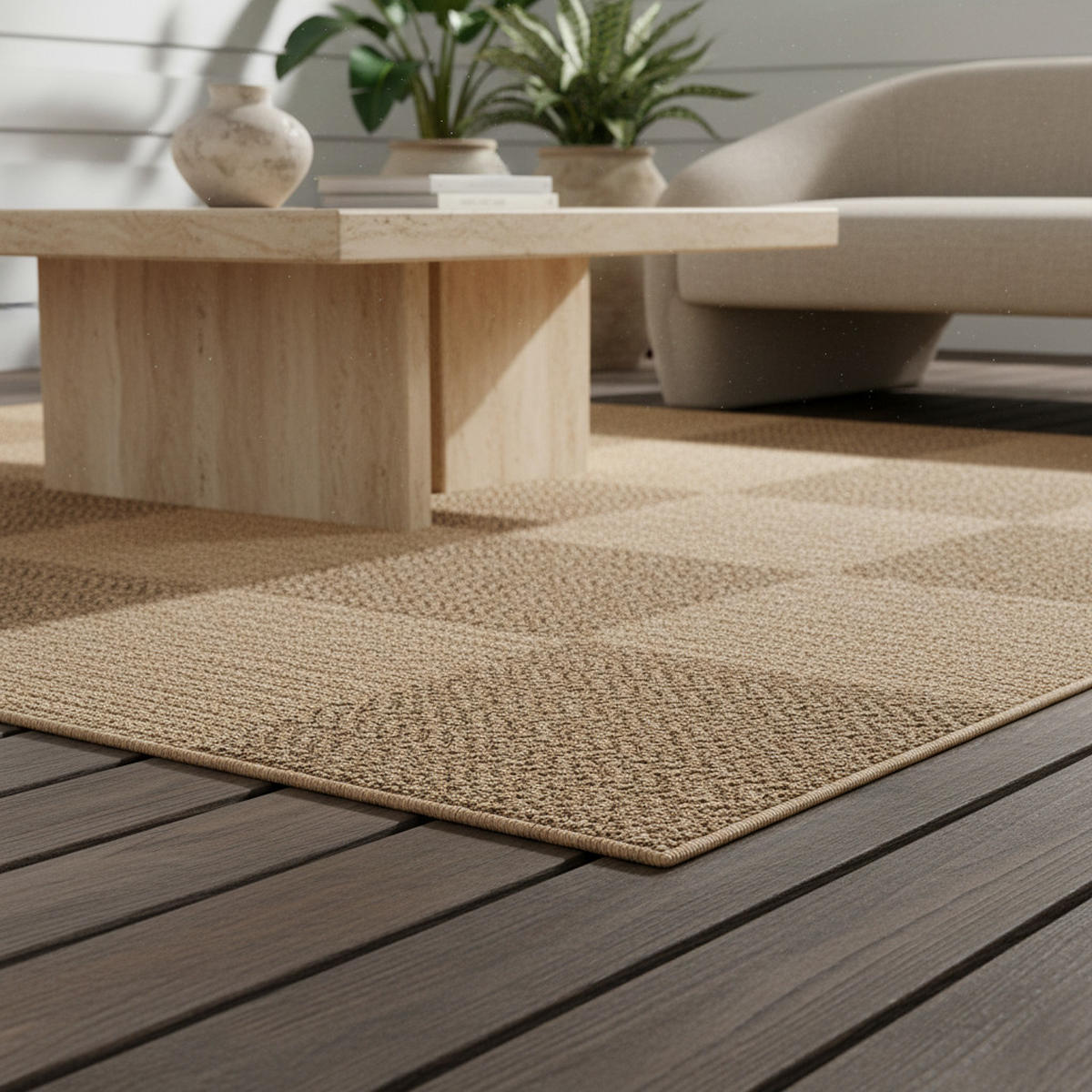 TEPPICH In-/Outdoor Jute-Optik Flachgewebe Kariert Polypropylen Beige Rechteckig 280x370 - Beige, Textil (280/370cm) - KADIMA DESIGN