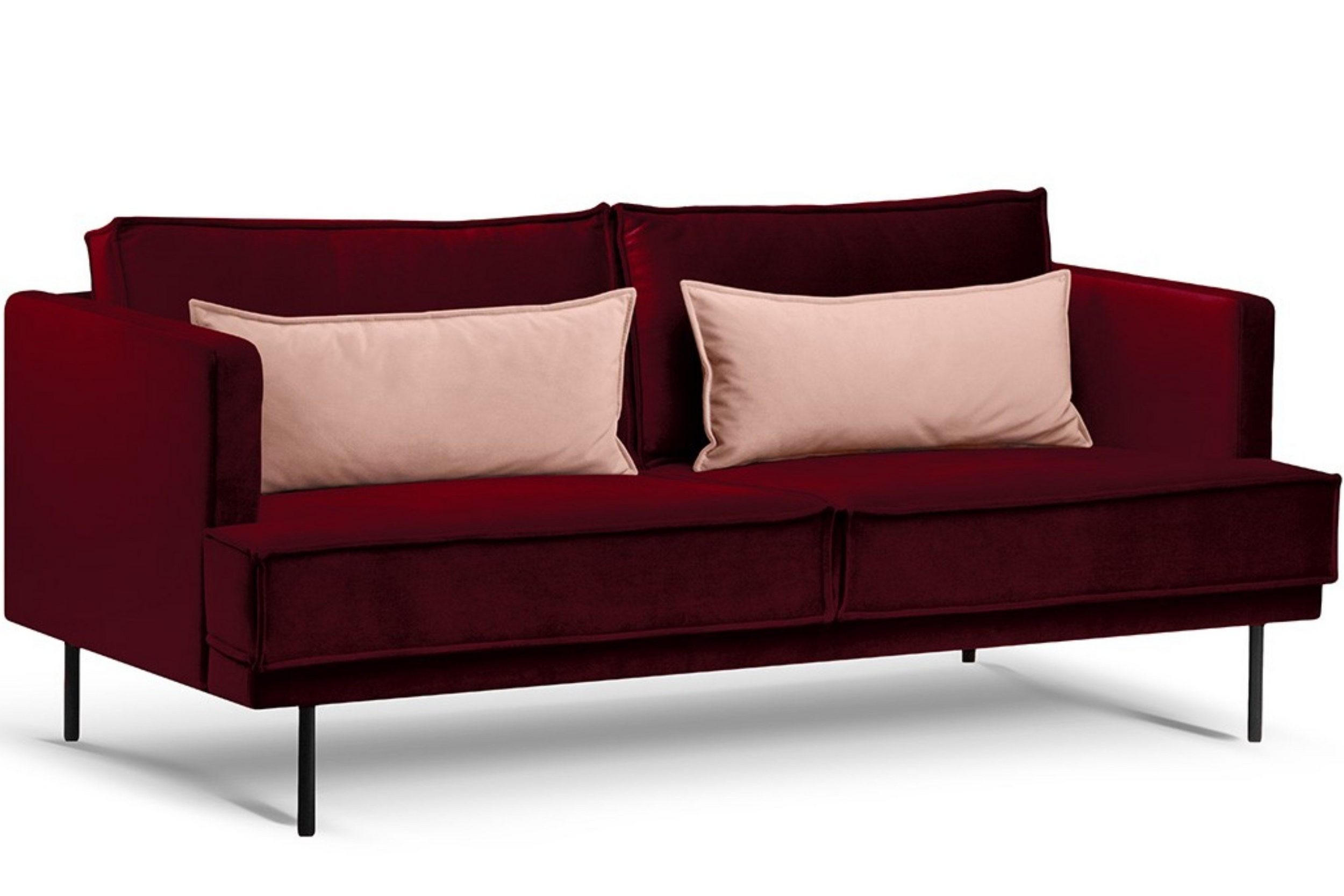 3-SITZER-SOFA GANZO 2 Kissen inklusive, Velours-Stoff, rot - Rot/Schwarz, Textil/Metall (193/84/92cm) - KONSIMO®