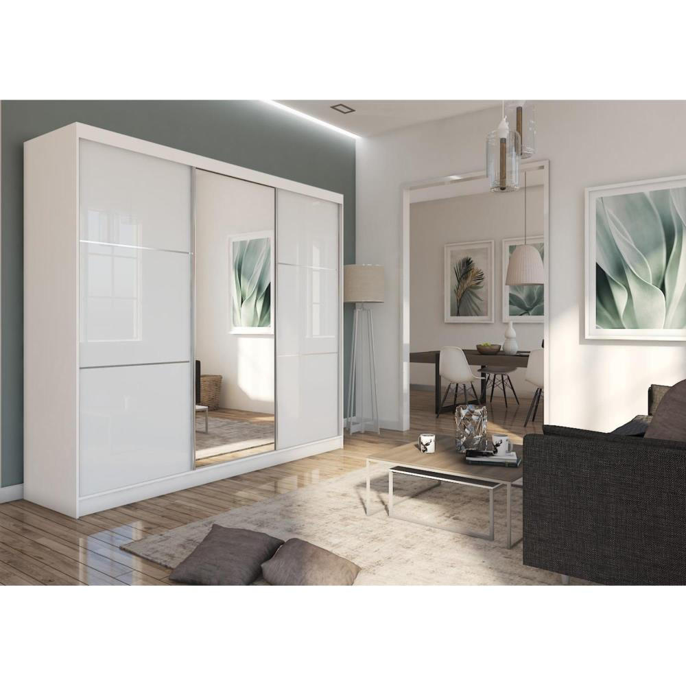 SCHWEBETÜRENSCHRANK Viva 240/216/61 weiß mit Spiegel - Weiß, Holzwerkstoff (240/216/61cm) - Beautysofa