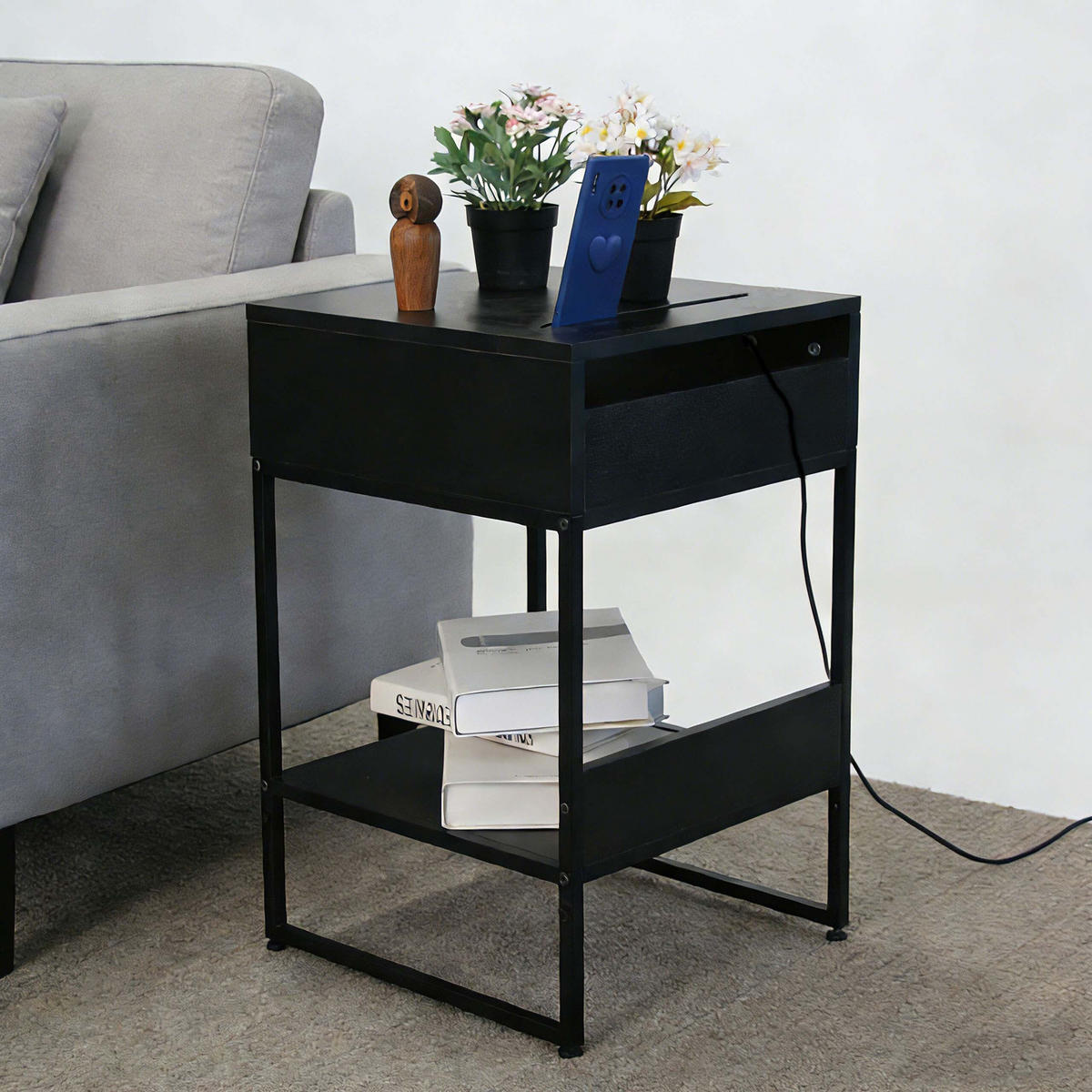 NACHTTISCH - Schwarz, Holzwerkstoff/Metall (40/40/30cm) - Relaxdays