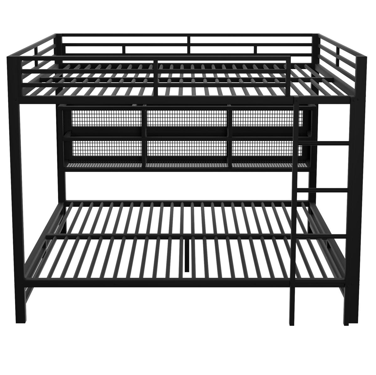 ETAGENBETT 140/200 cm aus Metall mit Stauraumschränken und LED-Beleuchtung - Schwarz, Metall (140/200cm) - Flora Grace