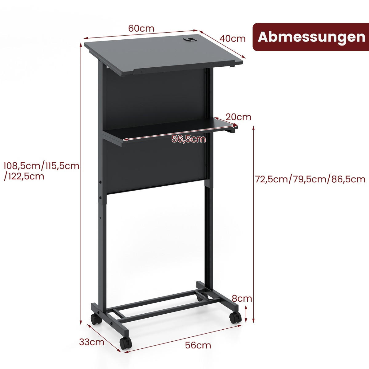 SCHREIBTISCH Schwarz MDF 60/40/108.5 cm - Schwarz, Holzwerkstoff (60/40/108.5cm) - Gemütlich Home