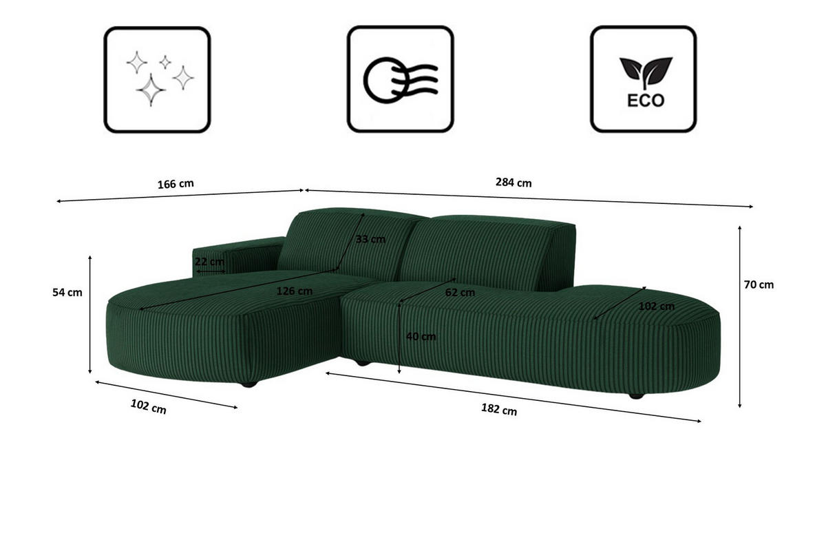 ECKSOFA Cursal Atelier, Stoff Poso, Grün, Links - Grün, Holz (284/166cm) - Kaiser Möbel
