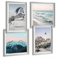 BILDER SET 4er Set - 50x50 cm & 40x60 cm Silberner Rahmen - Pferde, Bewegung, Strand, Leuchtturm, Berge - Silberfarben, Kunststoff (50/50cm) - TULUP