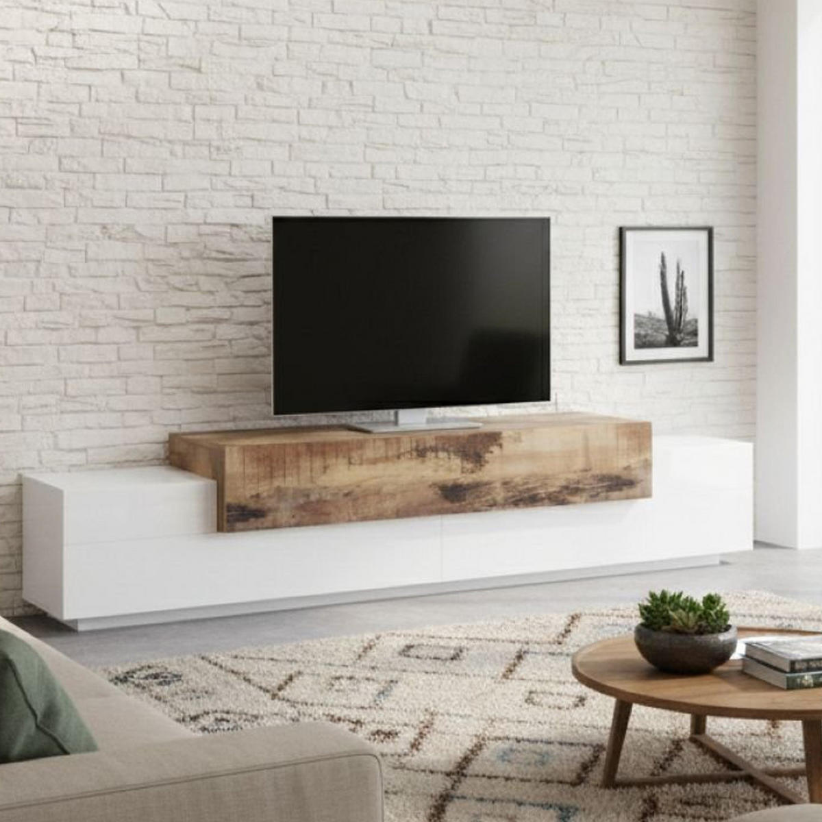 FERNSEHSCHRANK Glänzendes Weiß, Ahorn 45/240/52 cm - Ahornfarben/Weiß, Holzwerkstoff (240/52/45cm) - DMORA