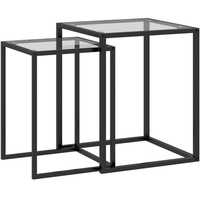BEISTELLTISCH Set 42/42/51 cm schwarz aus Sicherheitsglas stapelbar - Schwarz, Glas (42/42/51cm) - OKWISH