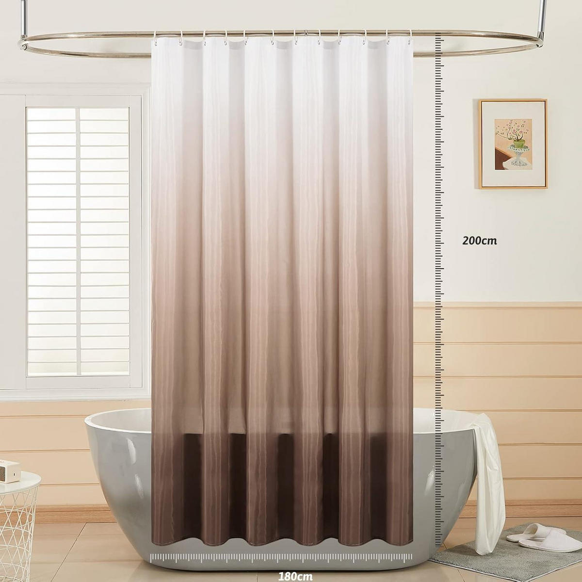 DUSCHVORHANG 180 x 200 cm Taupe Wasserdicht Waschbar mit 12 Haken - Multicolor, Textil (180/200cm)