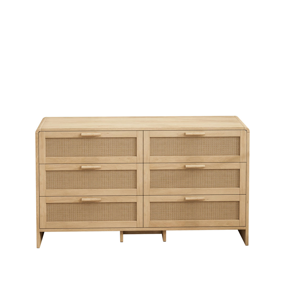 SIDEBOARD 6 Schubladen, Rattanoptik, Bogenform, Naturfarben - Kastanienfarben, Holz (130/74/40cm)