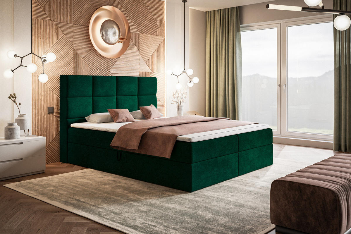 BOXSPRINGBETT mit Topper 180x200 Solo, Bettkasten, Matratze, Grün - Grün, Holz/Textil (180/200cm) - Emporius