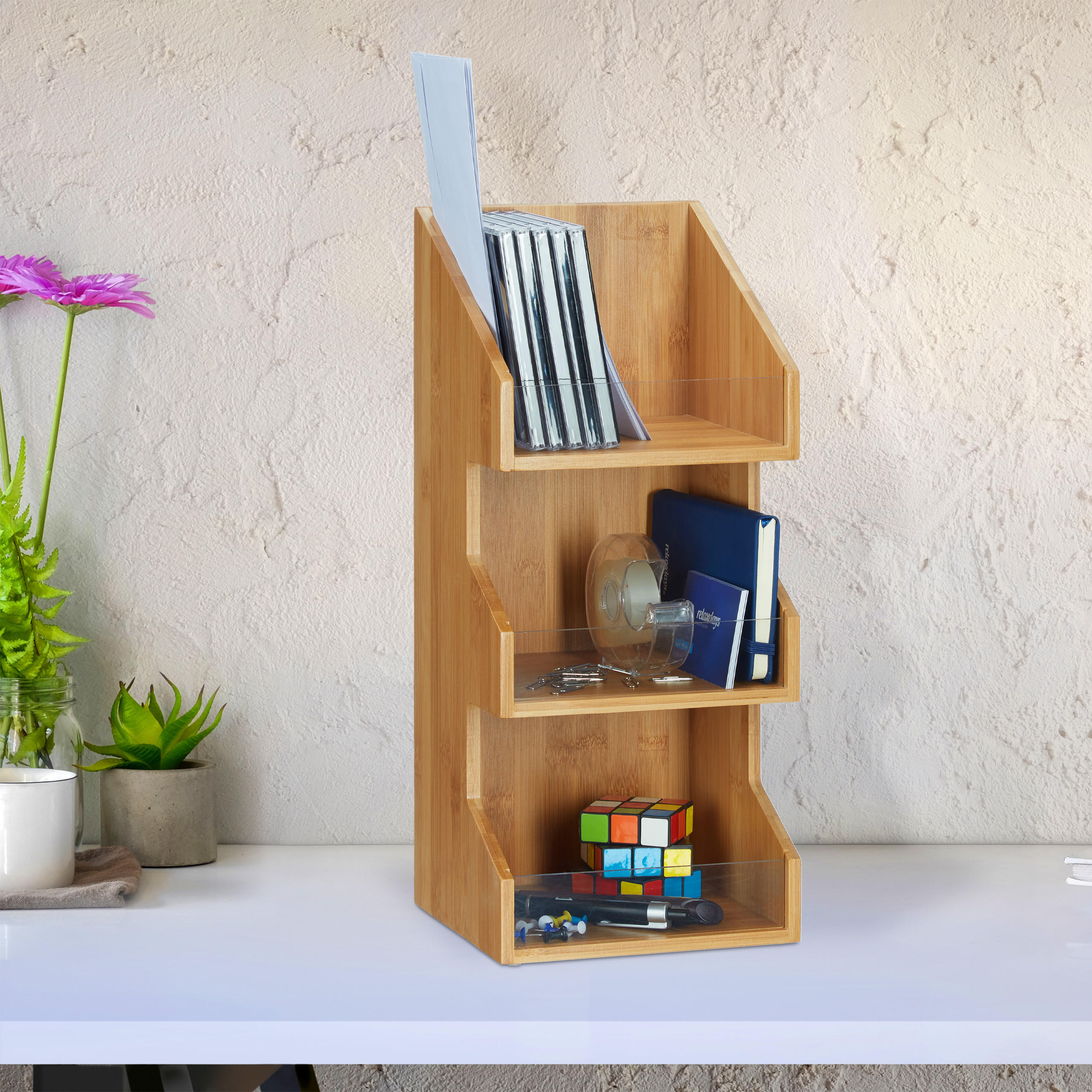 3-STUFIGER Organizer - Hellbraun, Holz (17/18/41cm) - Relaxdays