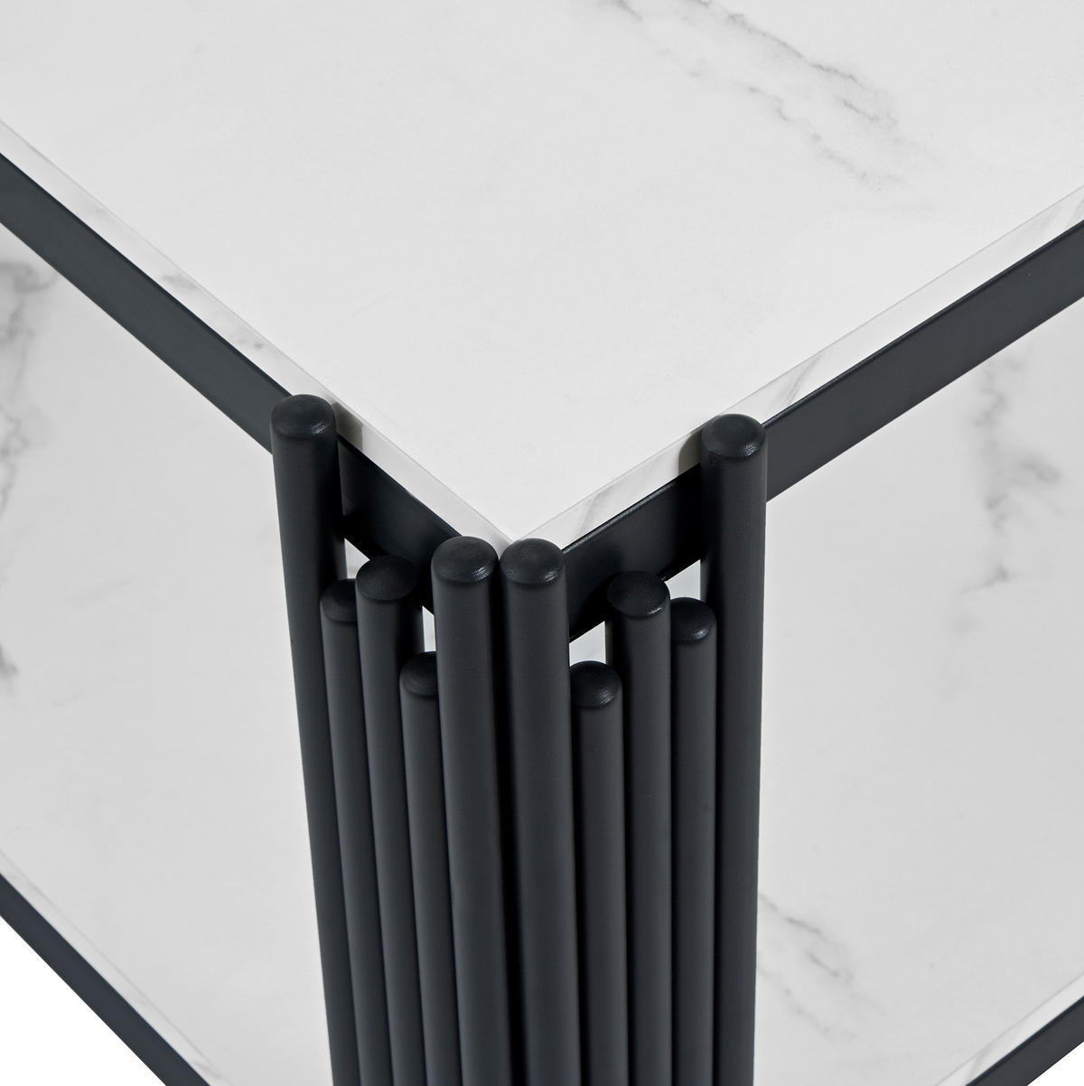 COUCHTISCH aus MDF 114x63x46 cm und Metall Weiß-Schwarz mit Marmoroptik und 2 Ablagen - Weiß, Holzwerkstoff (114/63.5/46.3cm) - IVMEU