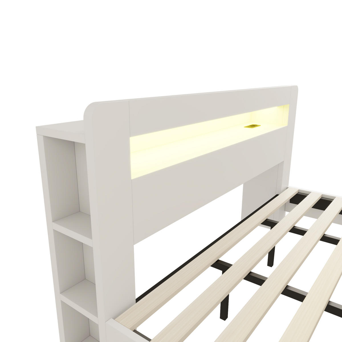 POSTEL 180x200 Dřevo Čelo Úložný Prostor LED Bílá - bílá, dřevo (180/200cm) - FLIEKS