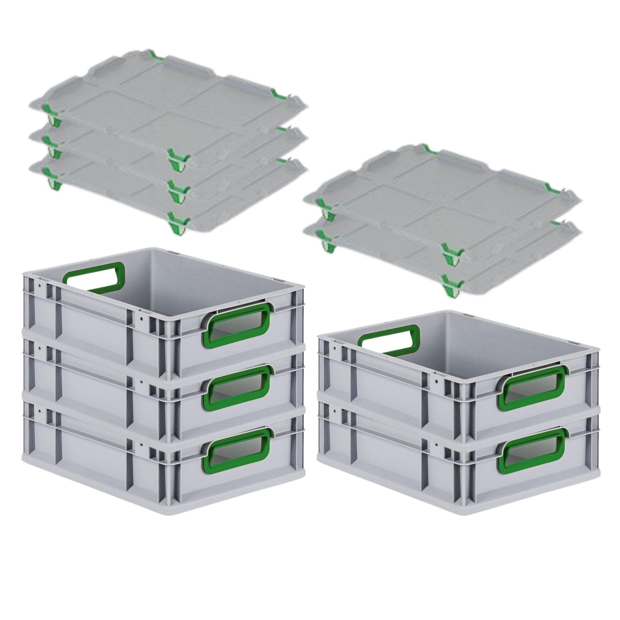 EUROBOX 5x Nextgen Color Mit Auflagedeckel 12x30x40cm Griffe Grün Offen - Grün, Kunststoff (30/12/40cm) - PROREGAL