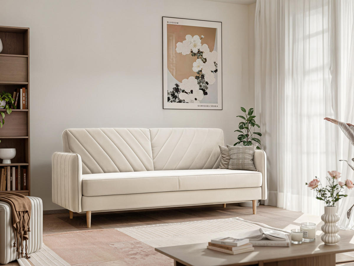 SCHLAFSOFA COLETTE mit Bettkasten Creme - Creme, Holzwerkstoff/Kunststoff (200/85/90cm) - Idohome